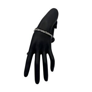 Beaded Stretch Bracelet Set In Black & Silver